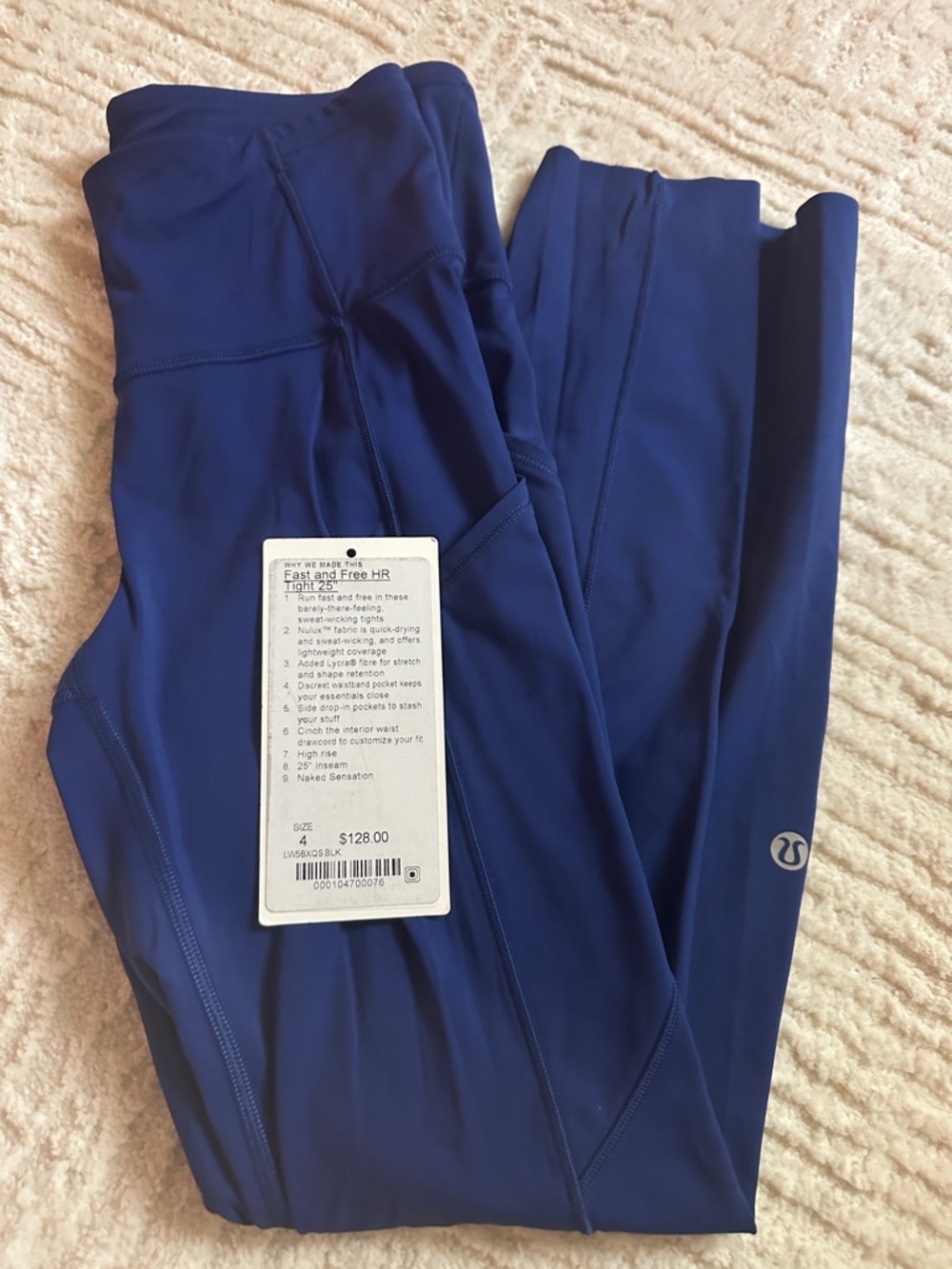 lululemon cobalt blue running leggings with side pockets